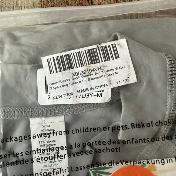 Charm Leaks long sleeve Rash Guards swim shirt UV swimsuit in gray -M - Picture 7 of 7